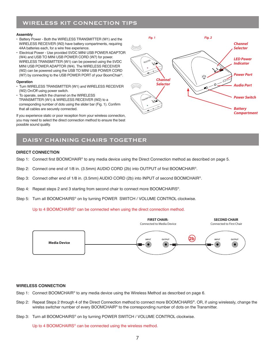 Wireless kit connection tips, Daisy chaining chairs together | BoomChair AMP2 User Manual | Page 7 / 8