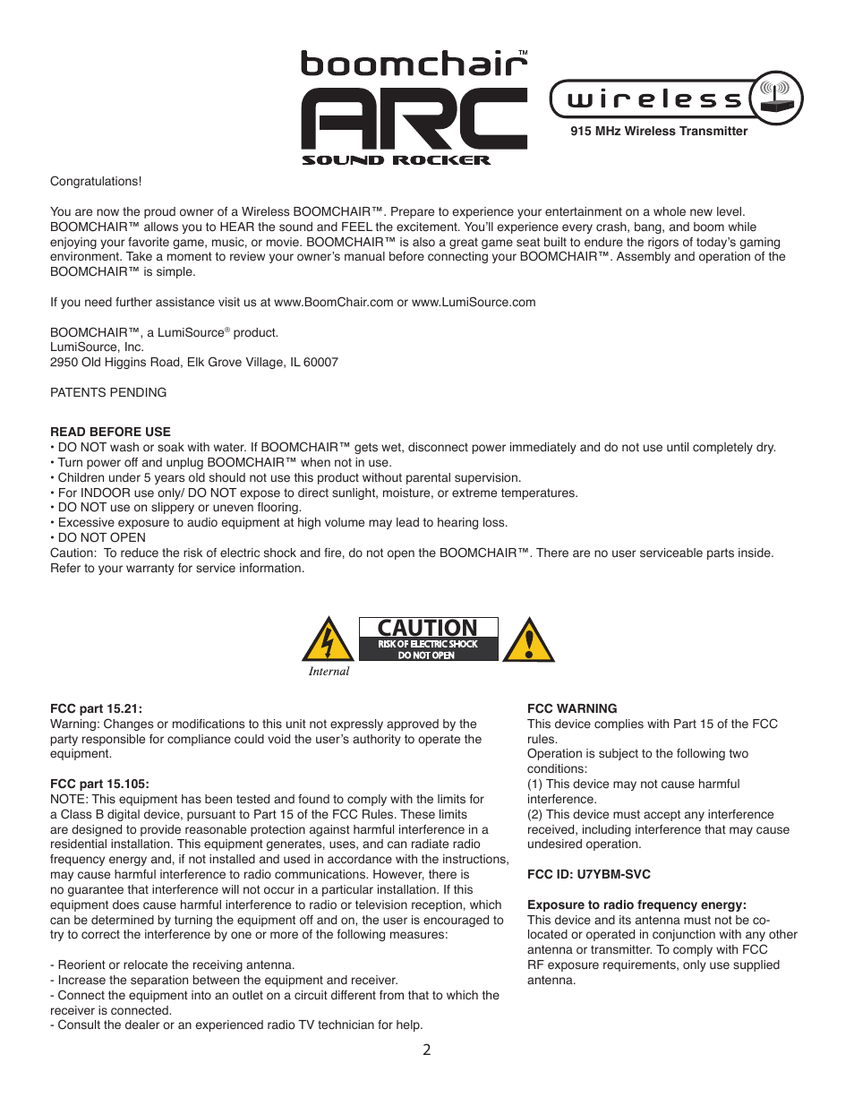 BoomChair ARC User Manual | Page 2 / 8