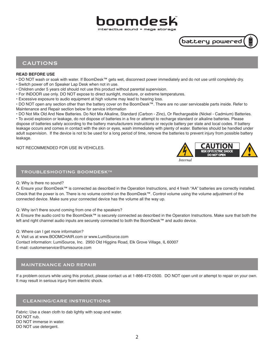 Cautions | BoomChair BoomDesk User Manual | Page 2 / 4