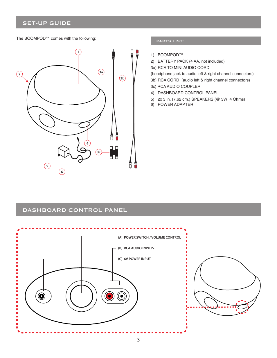 Set-up guide, Dashboard control panel | BoomChair BoomPod - with Adapter User Manual | Page 3 / 8