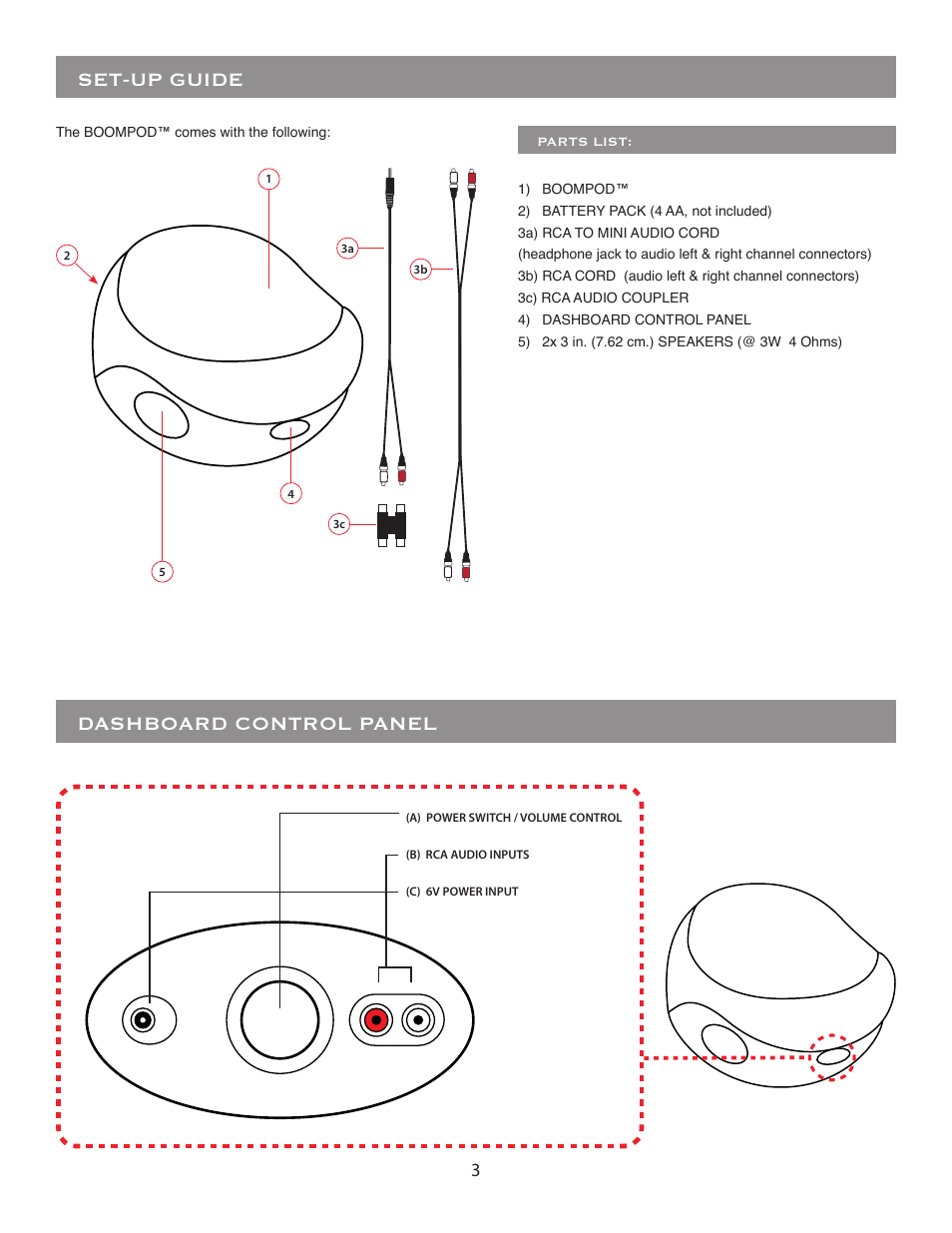 Set-up guide, Dashboard control panel | BoomChair BoomPod - Standard User Manual | Page 3 / 8