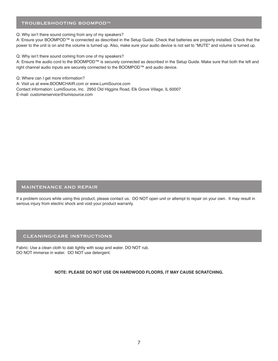 BoomChair BoomPod - Standard User Manual | Page 7 / 8
