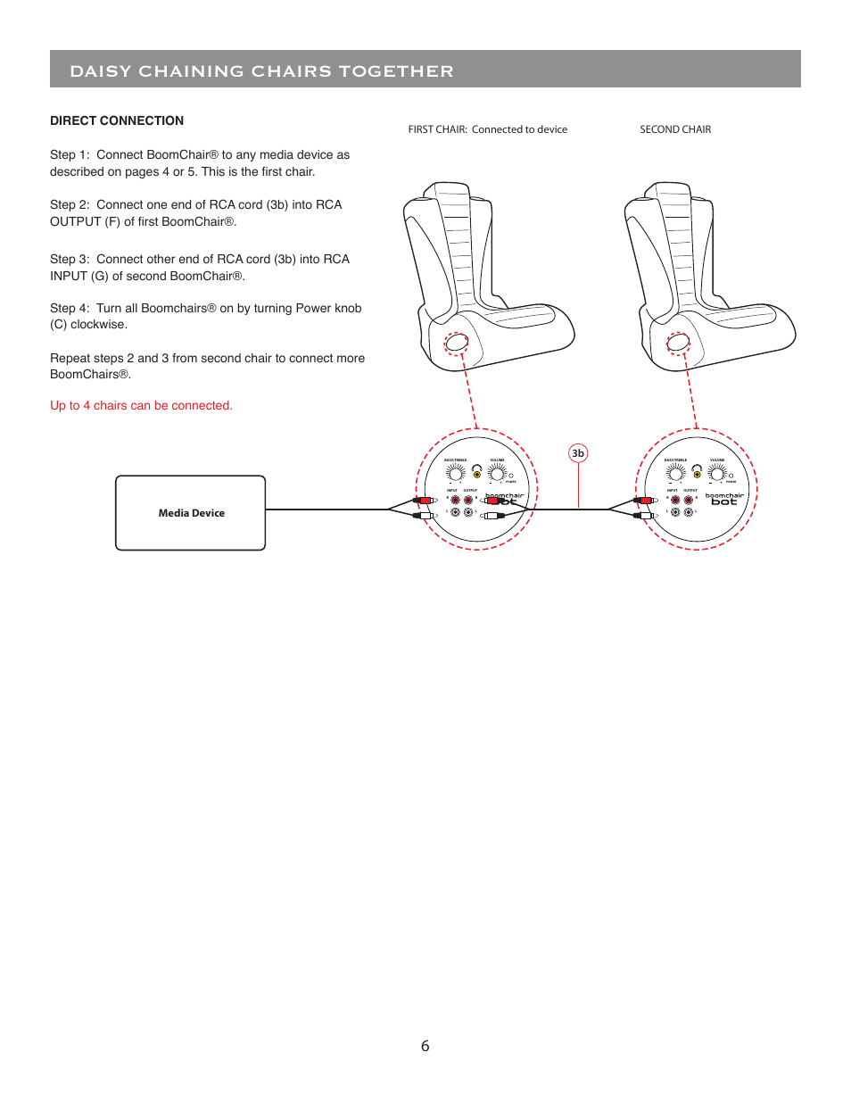 Daisy chaining chairs together, Up to 4 chairs can be connected. direct connection | BoomChair Bot - Standard User Manual | Page 6 / 8