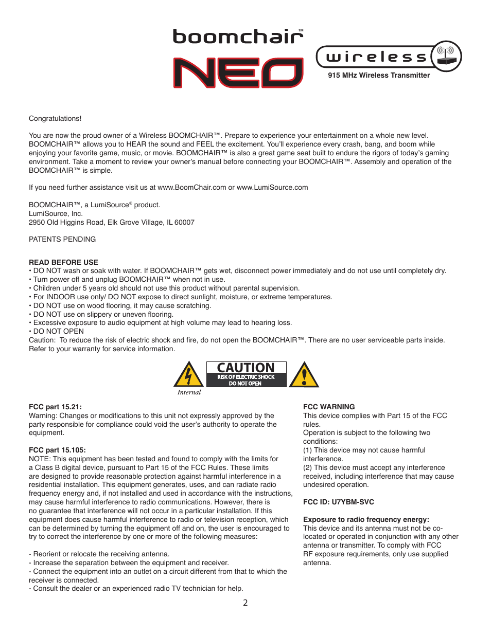 BoomChair NEO - Wireless User Manual | Page 2 / 8
