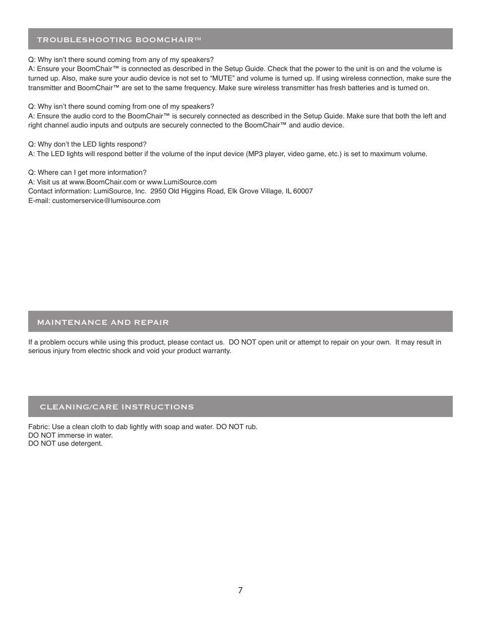 BoomChair NEO - Wireless User Manual | Page 7 / 8
