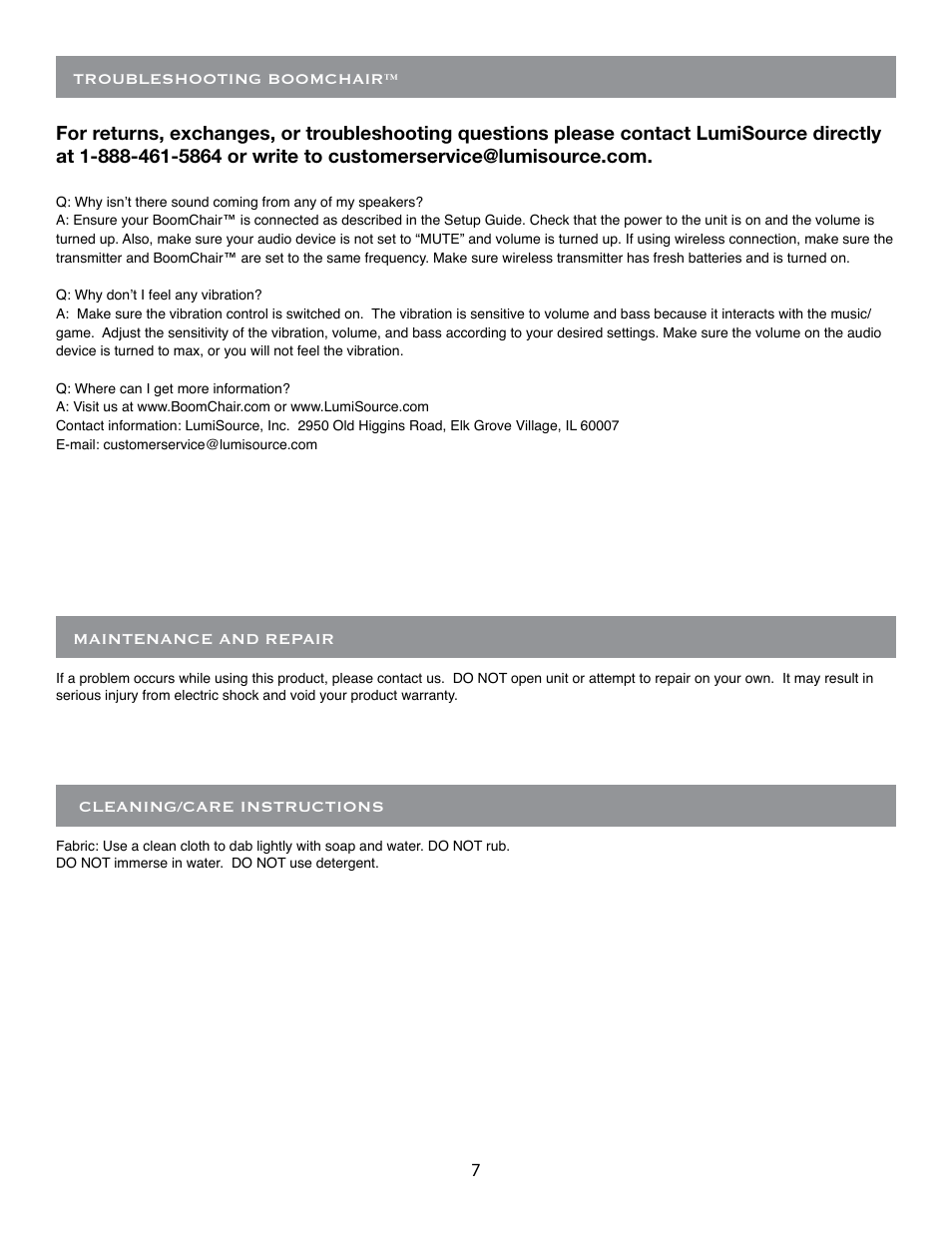 BoomChair Pulse - 1st Generation BoomChair - Wireless User Manual | Page 7 / 8