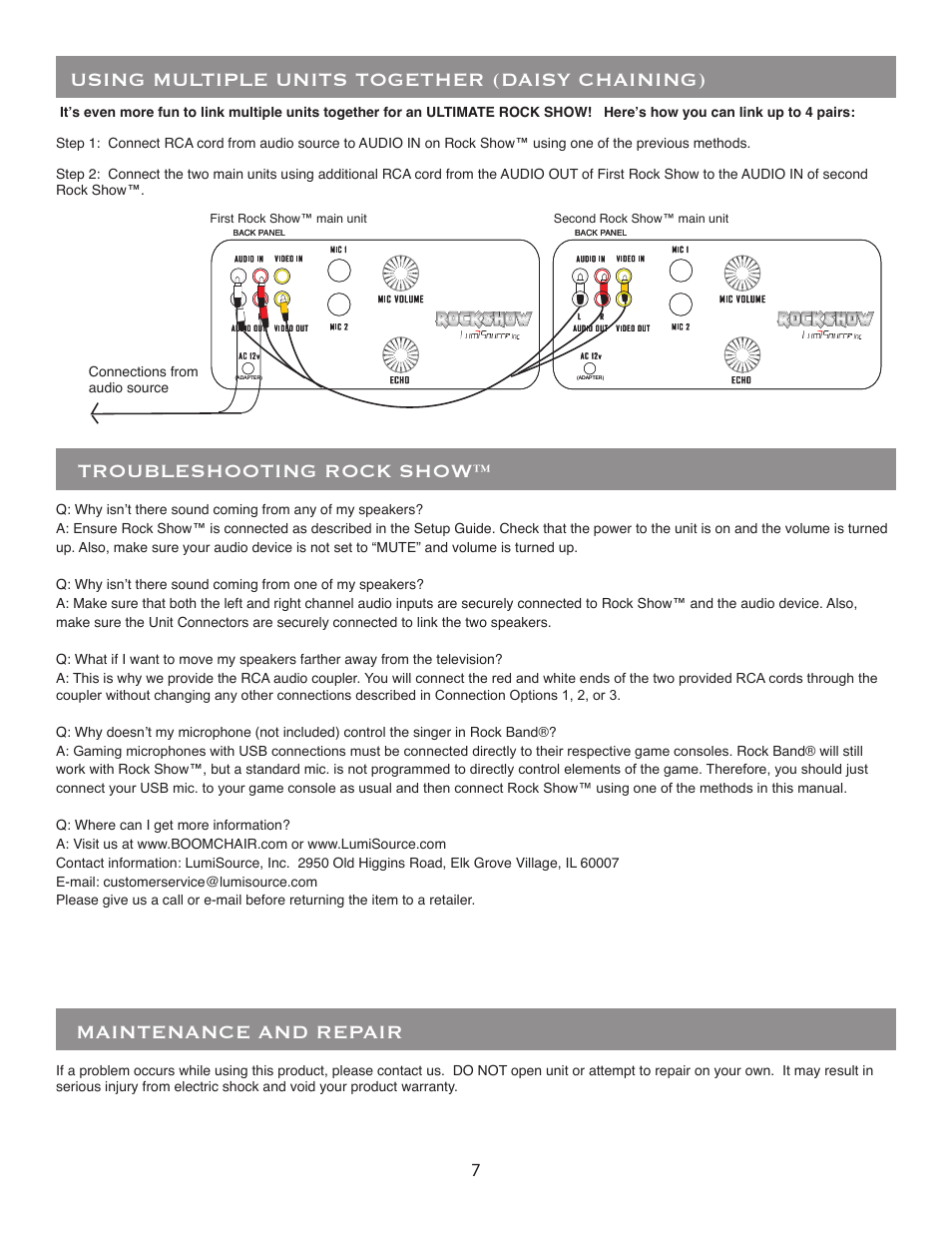 Maintenance and repair | BoomChair Rock Show Venue - No Mic User Manual | Page 7 / 8