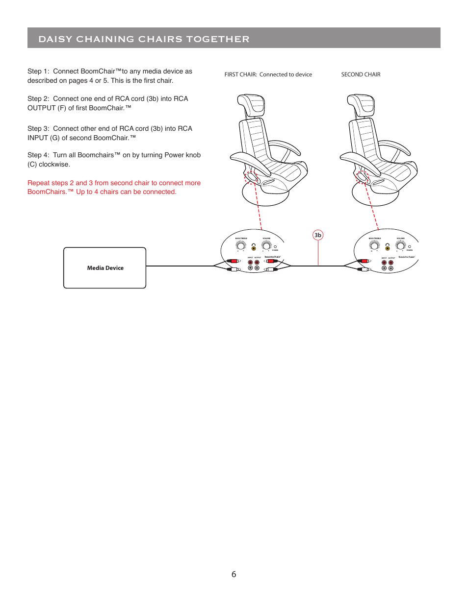 Daisy chaining chairs together | BoomChair Stealth - 1st Generation - Standard User Manual | Page 6 / 8