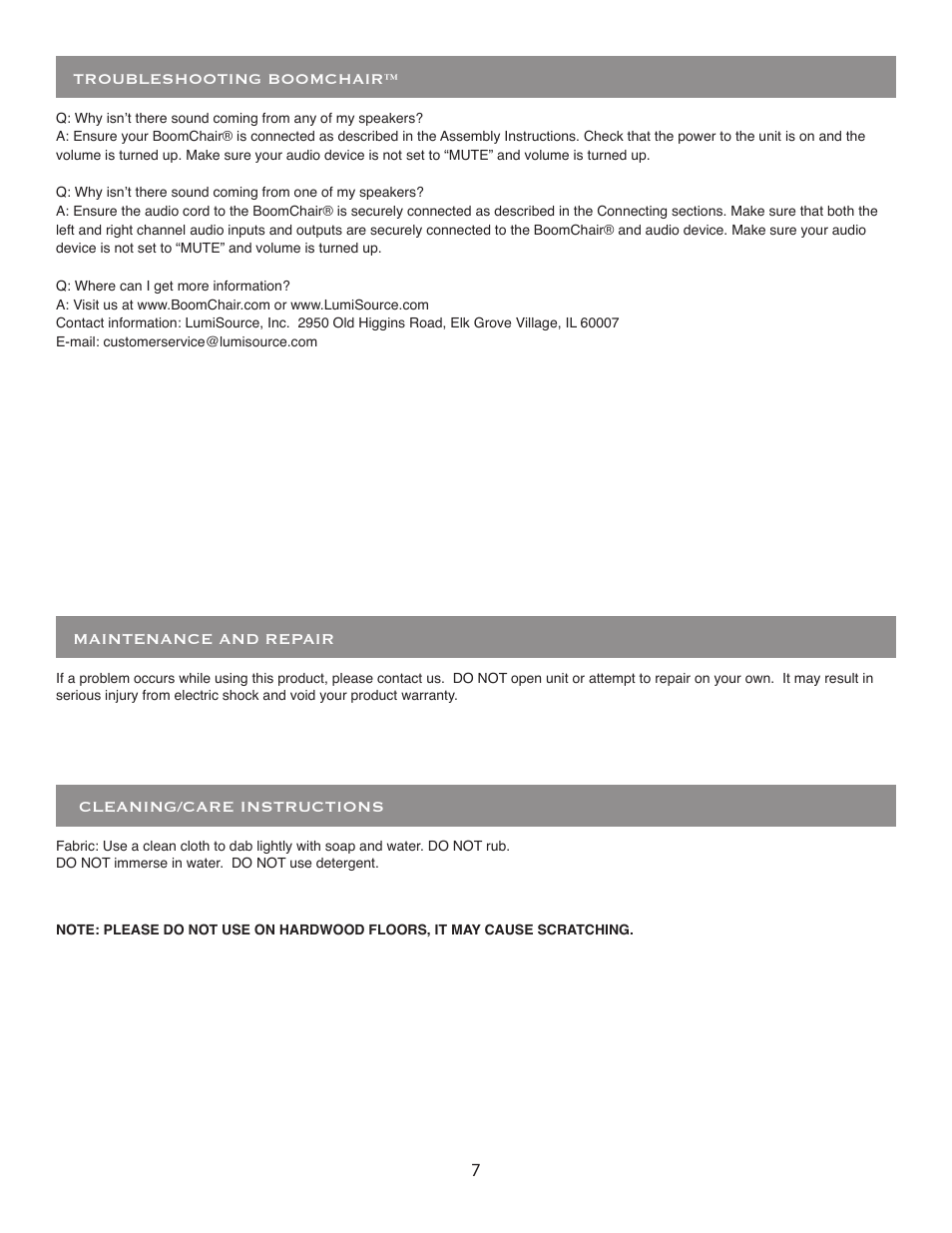 BoomChair Stealth - 1st Generation - Standard User Manual | Page 7 / 8