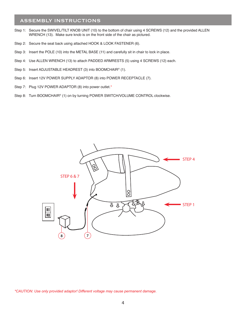 Assembly instructions | BoomChair Stealth - 2nd Generation User Manual | Page 4 / 8