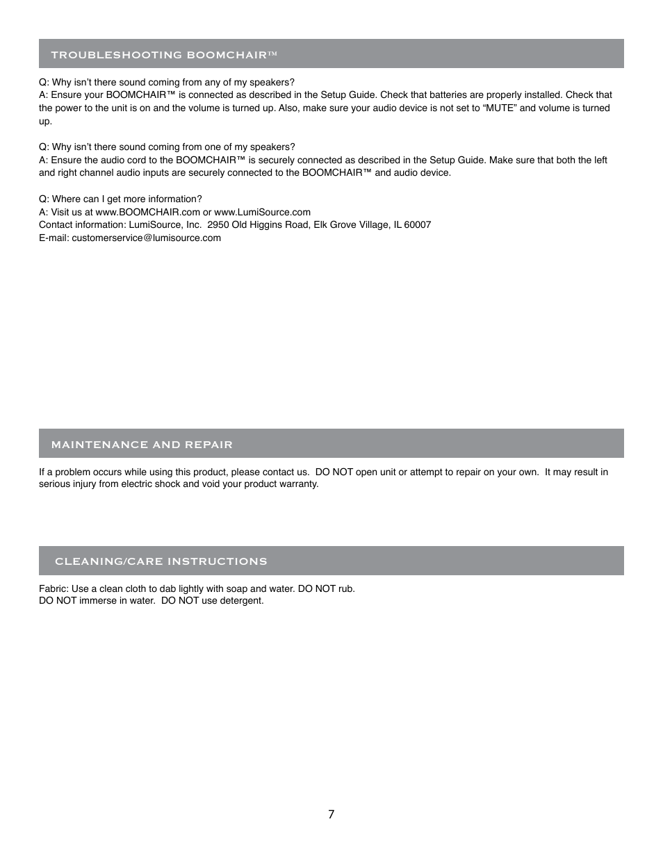 BoomChair Stingray User Manual | Page 7 / 8