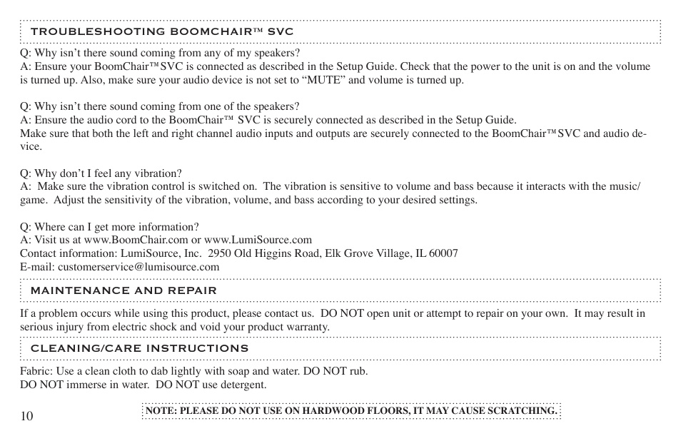 BoomChair SVC User Manual | Page 10 / 12