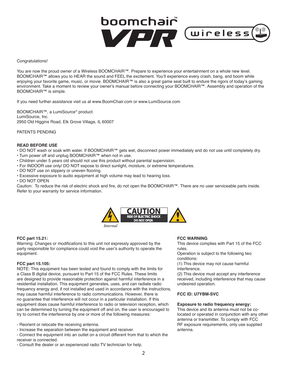 BoomChair VPR User Manual | Page 2 / 8