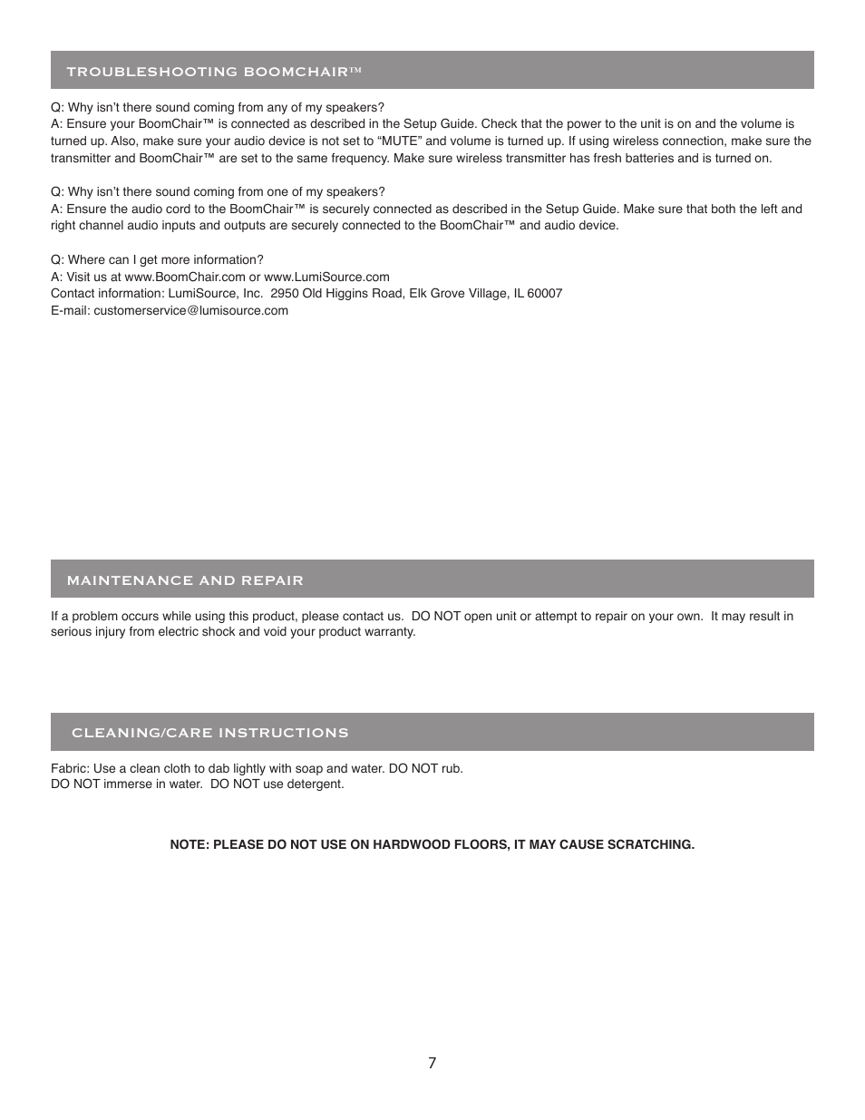 BoomChair VPR User Manual | Page 7 / 8
