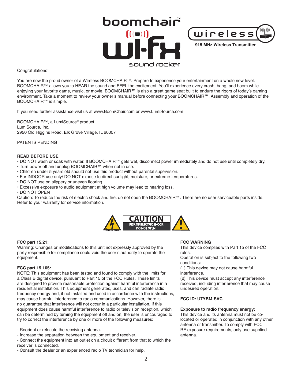 BoomChair WIFX User Manual | Page 2 / 8