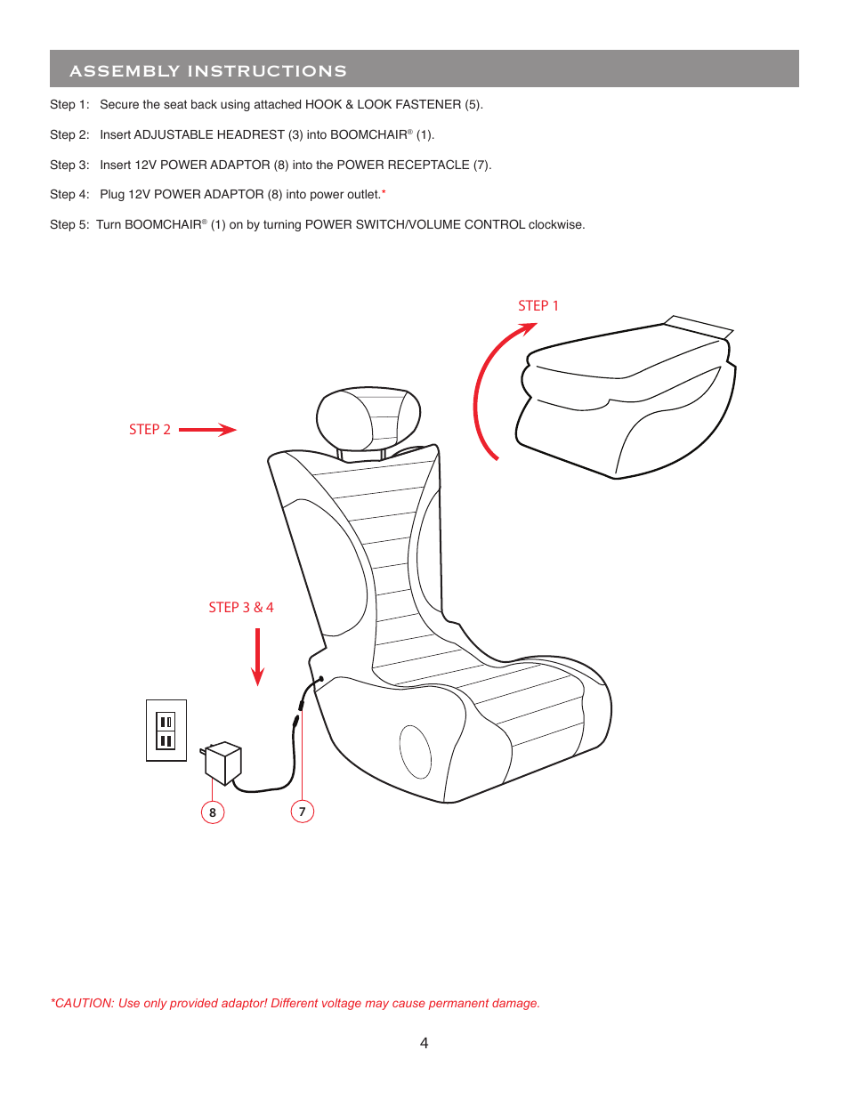 Assembly instructions | BoomChair WIFX2 User Manual | Page 4 / 8