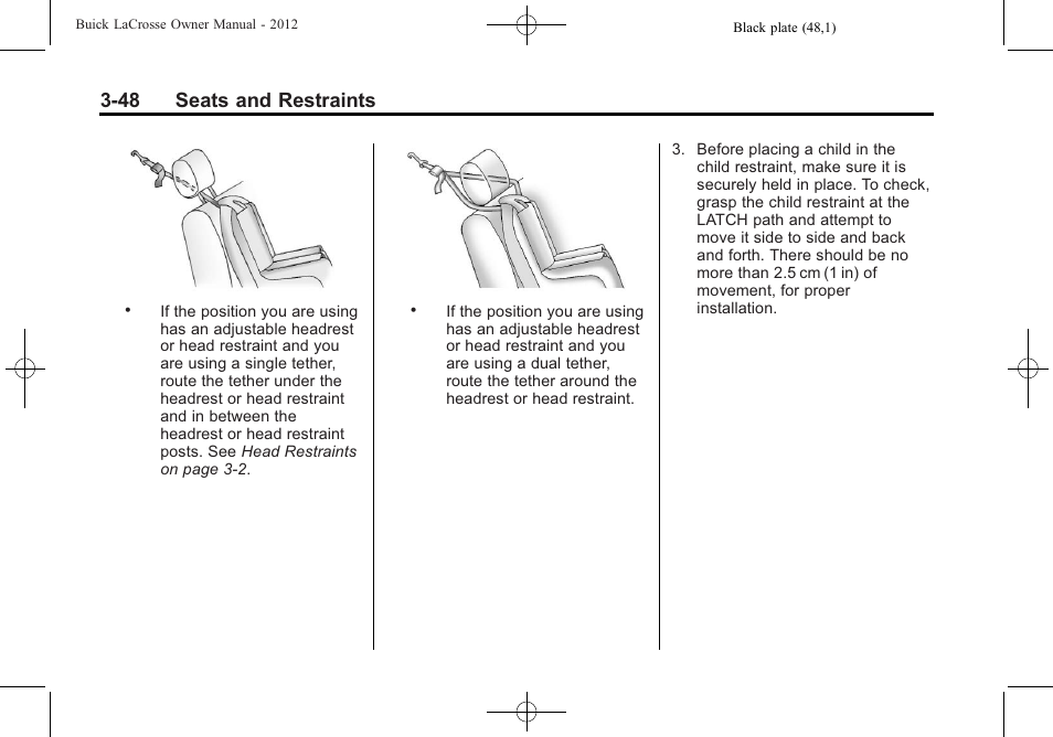 48 seats and restraints | Buick 2012 LaCrosse User Manual | Page 104 / 496