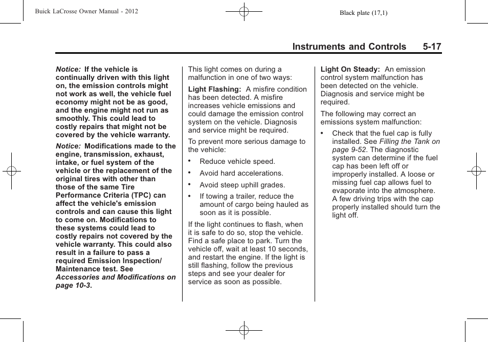 Instruments and controls 5-17 | Buick 2012 LaCrosse User Manual | Page 133 / 496