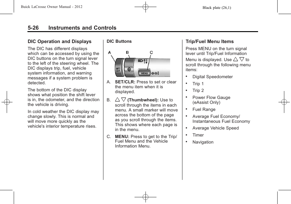 26 instruments and controls | Buick 2012 LaCrosse User Manual | Page 142 / 496