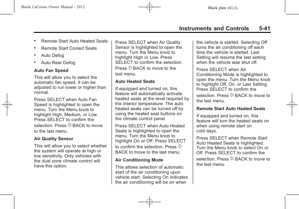 Instruments and controls 5-41 | Buick 2012 LaCrosse User Manual | Page 157 / 496