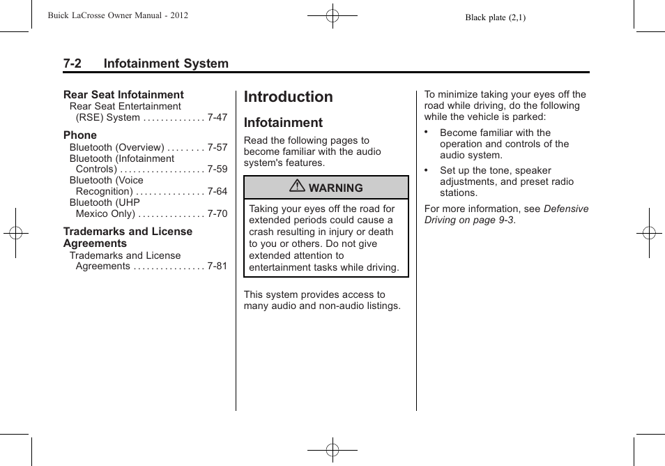 Introduction, Infotainment, Infotainment -2 | Buick 2012 LaCrosse User Manual | Page 176 / 496
