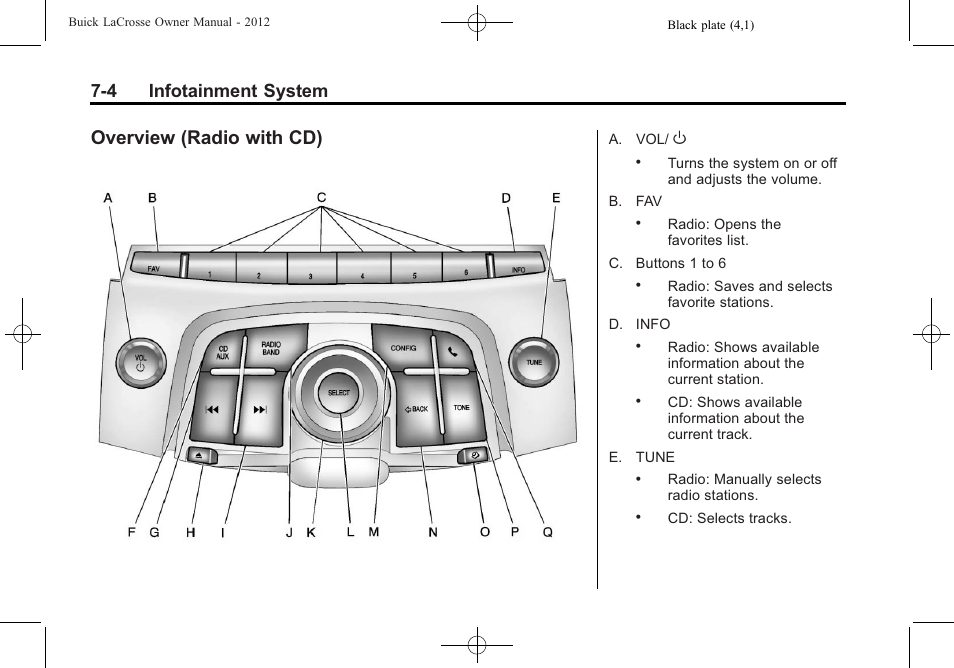 Overview (radio with cd), Overview (radio with cd) -4, 4 infotainment system | Buick 2012 LaCrosse User Manual | Page 178 / 496