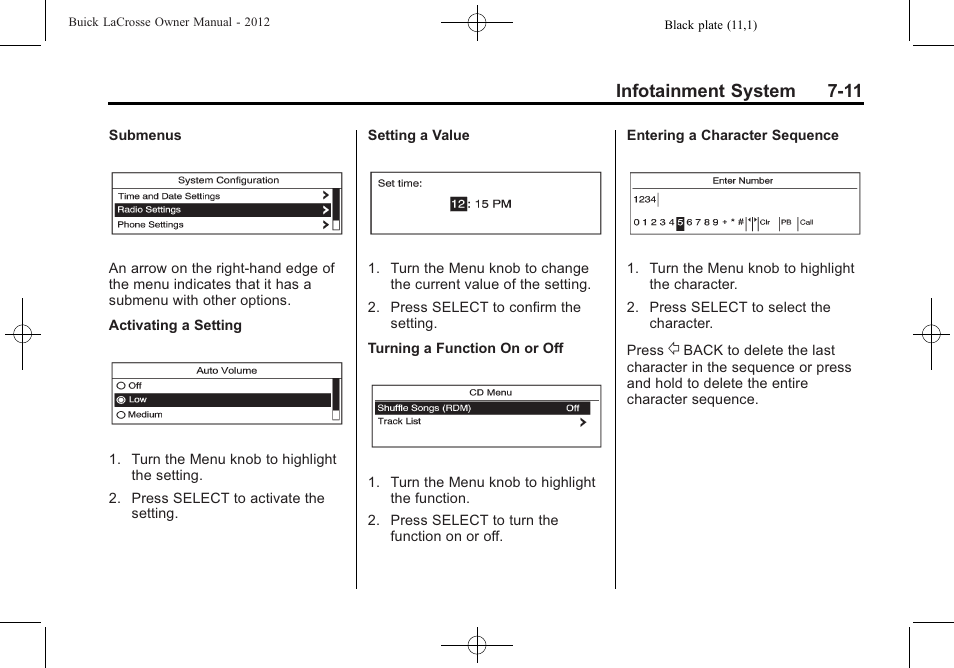 Infotainment system 7-11 | Buick 2012 LaCrosse User Manual | Page 185 / 496