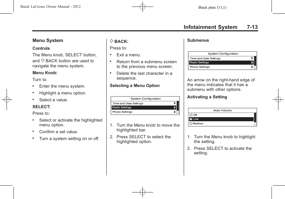 Infotainment system 7-13 | Buick 2012 LaCrosse User Manual | Page 187 / 496