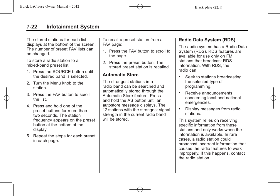 22 infotainment system | Buick 2012 LaCrosse User Manual | Page 196 / 496