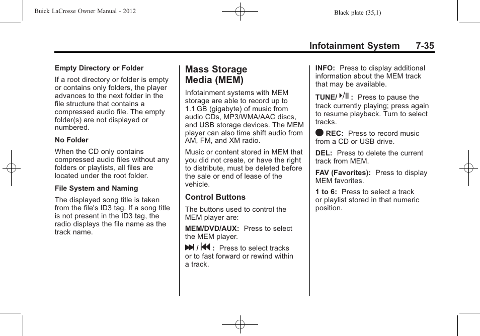Mass storage media (mem), Mem) -35 | Buick 2012 LaCrosse User Manual | Page 209 / 496