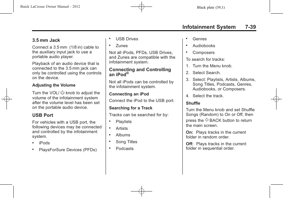 Infotainment system 7-39 | Buick 2012 LaCrosse User Manual | Page 213 / 496