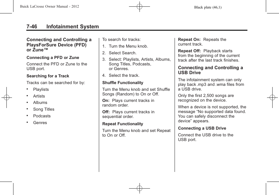 46 infotainment system | Buick 2012 LaCrosse User Manual | Page 220 / 496