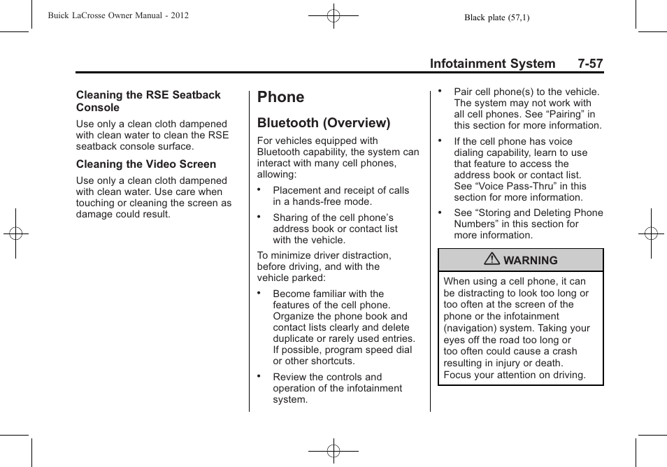Phone, Bluetooth (overview), Phone -57 | Bluetooth (overview) -57, Become, Infotainment system 7-57 | Buick 2012 LaCrosse User Manual | Page 231 / 496