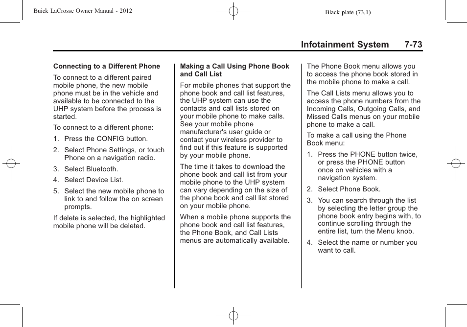 Infotainment system 7-73 | Buick 2012 LaCrosse User Manual | Page 247 / 496
