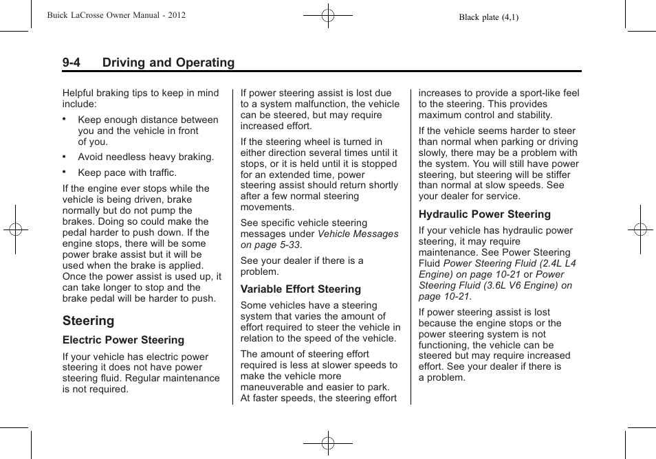 Steering, Steering -4, Shifting | 4 driving and operating | Buick 2012 LaCrosse User Manual | Page 270 / 496