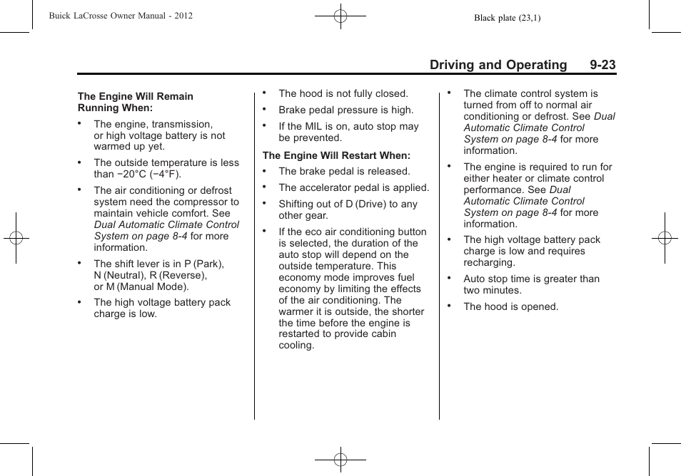 Driving and operating 9-23 | Buick 2012 LaCrosse User Manual | Page 289 / 496