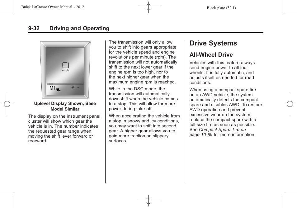 Drive systems, All-wheel drive, All-wheel drive -32 | Buick 2012 LaCrosse User Manual | Page 298 / 496
