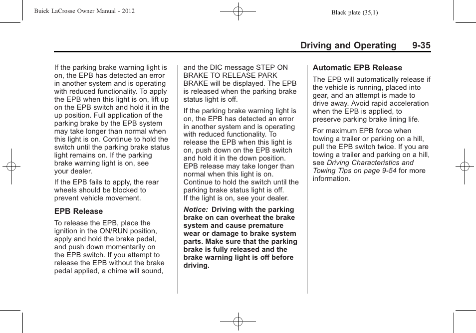 Driving and operating 9-35 | Buick 2012 LaCrosse User Manual | Page 301 / 496