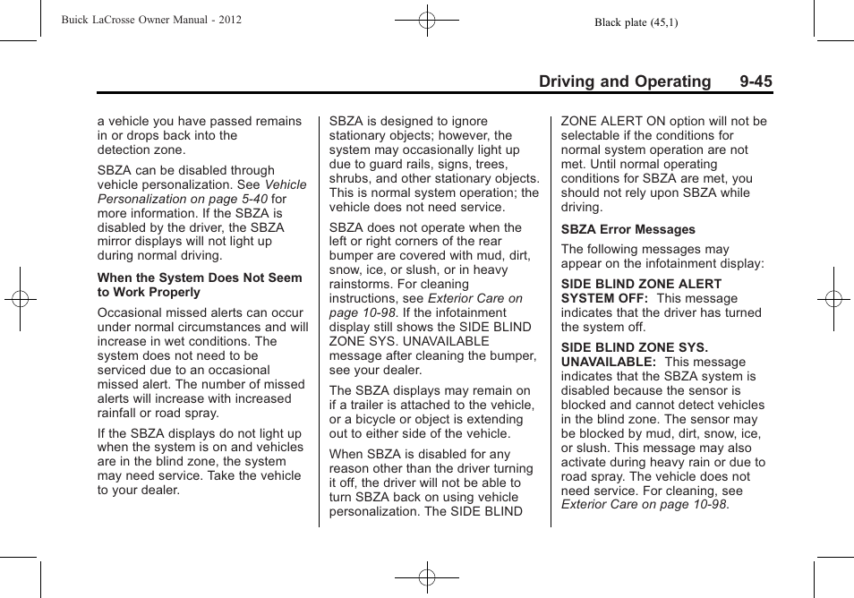 Driving and operating 9-45 | Buick 2012 LaCrosse User Manual | Page 311 / 496