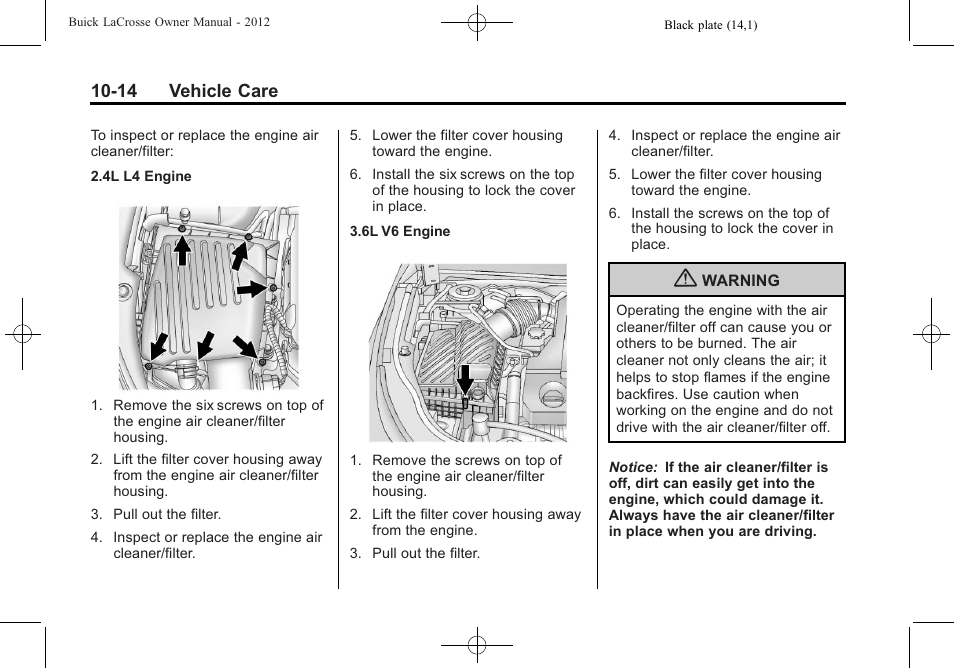 14 vehicle care | Buick 2012 LaCrosse User Manual | Page 340 / 496