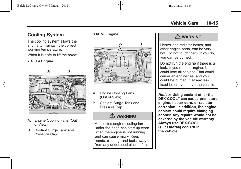Cooling system, Cooling system -15 | Buick 2012 LaCrosse User Manual | Page 341 / 496