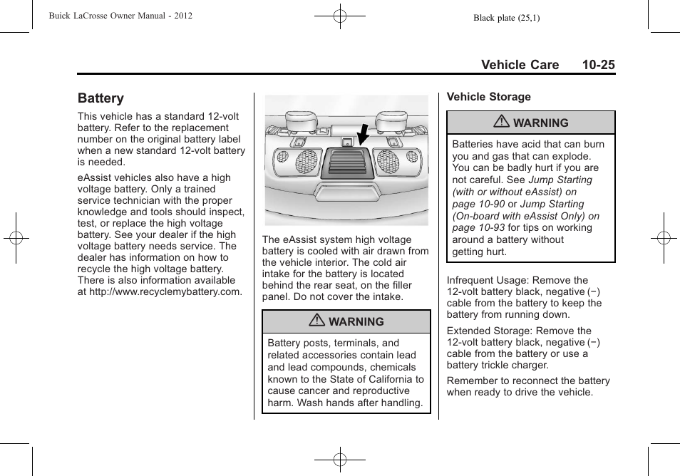 Battery, Battery -25 | Buick 2012 LaCrosse User Manual | Page 351 / 496