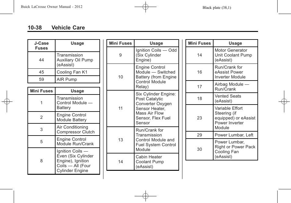 38 vehicle care | Buick 2012 LaCrosse User Manual | Page 364 / 496
