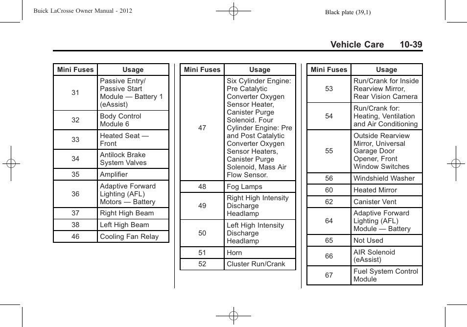 Vehicle care 10-39 | Buick 2012 LaCrosse User Manual | Page 365 / 496
