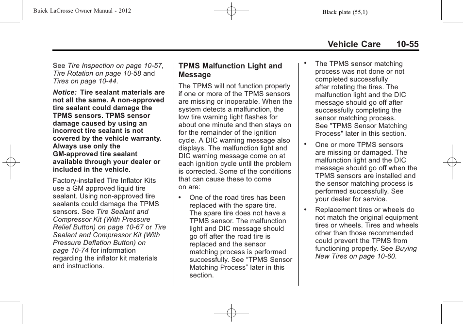 Vehicle care 10-55 | Buick 2012 LaCrosse User Manual | Page 381 / 496