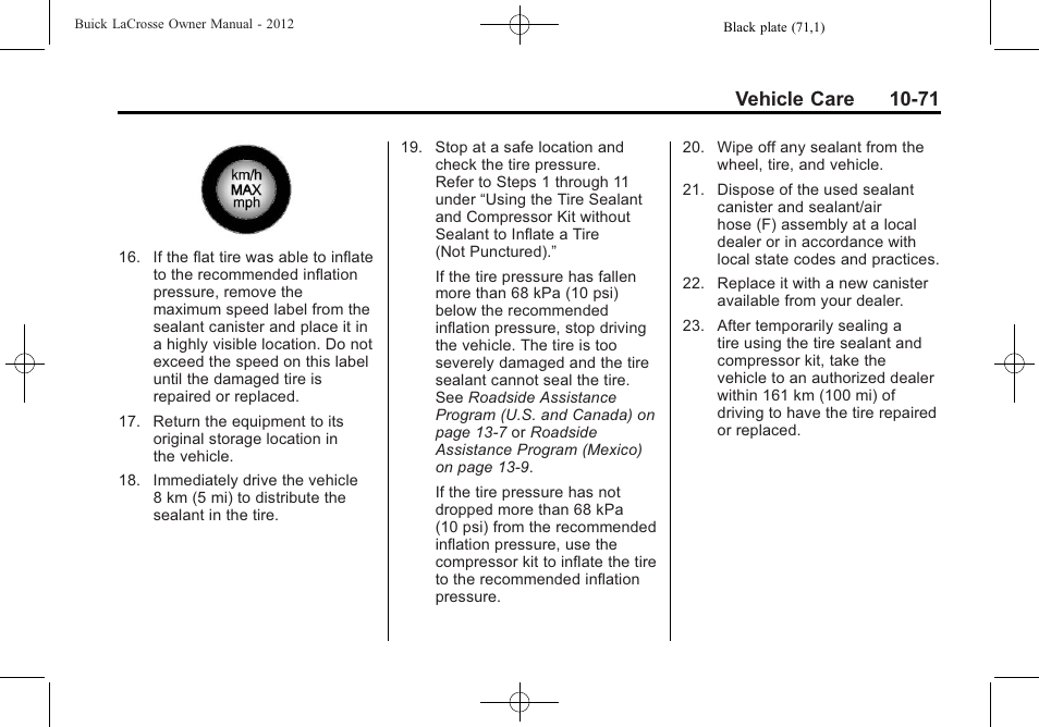 Vehicle care 10-71 | Buick 2012 LaCrosse User Manual | Page 397 / 496