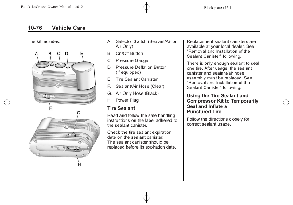 76 vehicle care | Buick 2012 LaCrosse User Manual | Page 402 / 496