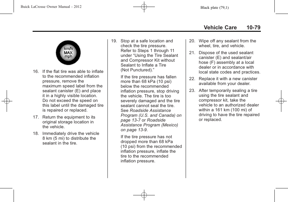 Vehicle care 10-79 | Buick 2012 LaCrosse User Manual | Page 405 / 496