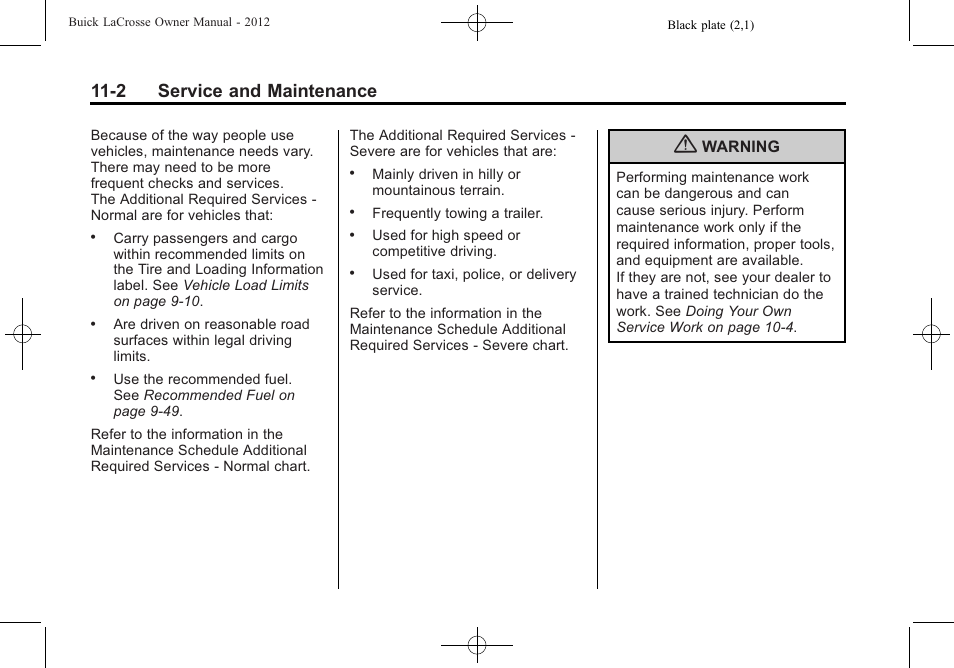 2 service and maintenance | Buick 2012 LaCrosse User Manual | Page 432 / 496