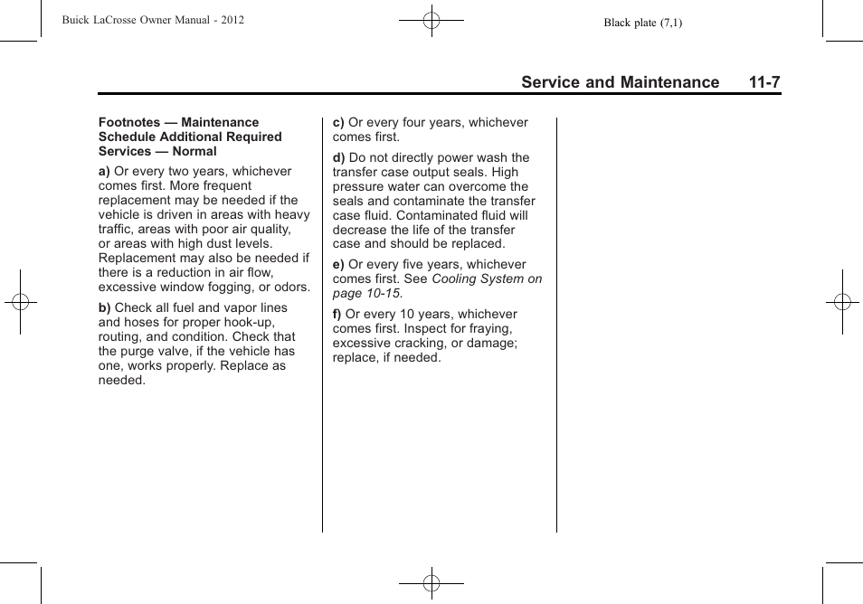 Service and maintenance 11-7 | Buick 2012 LaCrosse User Manual | Page 437 / 496